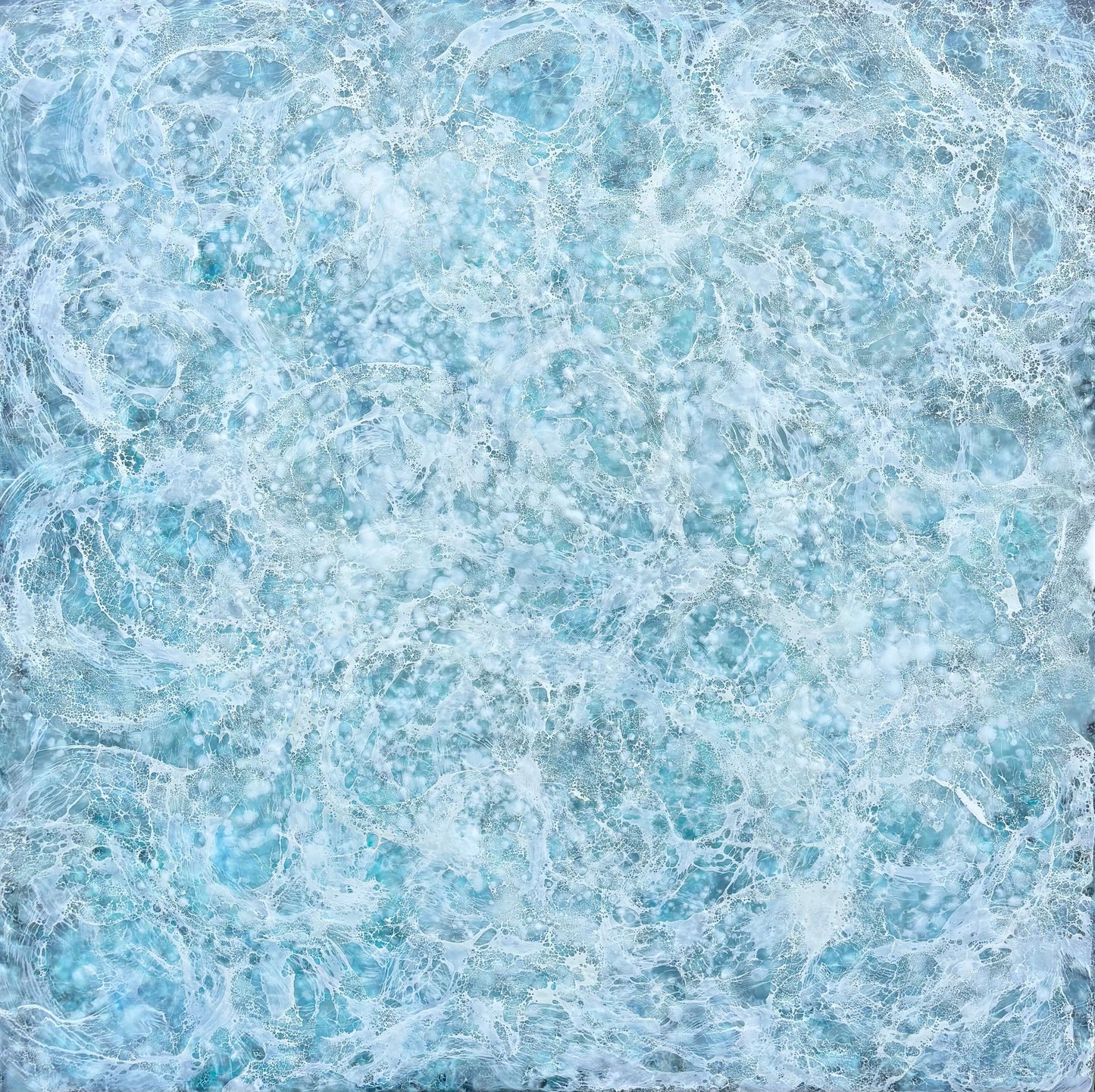 Abstract painting, created with watery blues, and whites. Lace-like swirls imitating ether a crystal clear sea or sky