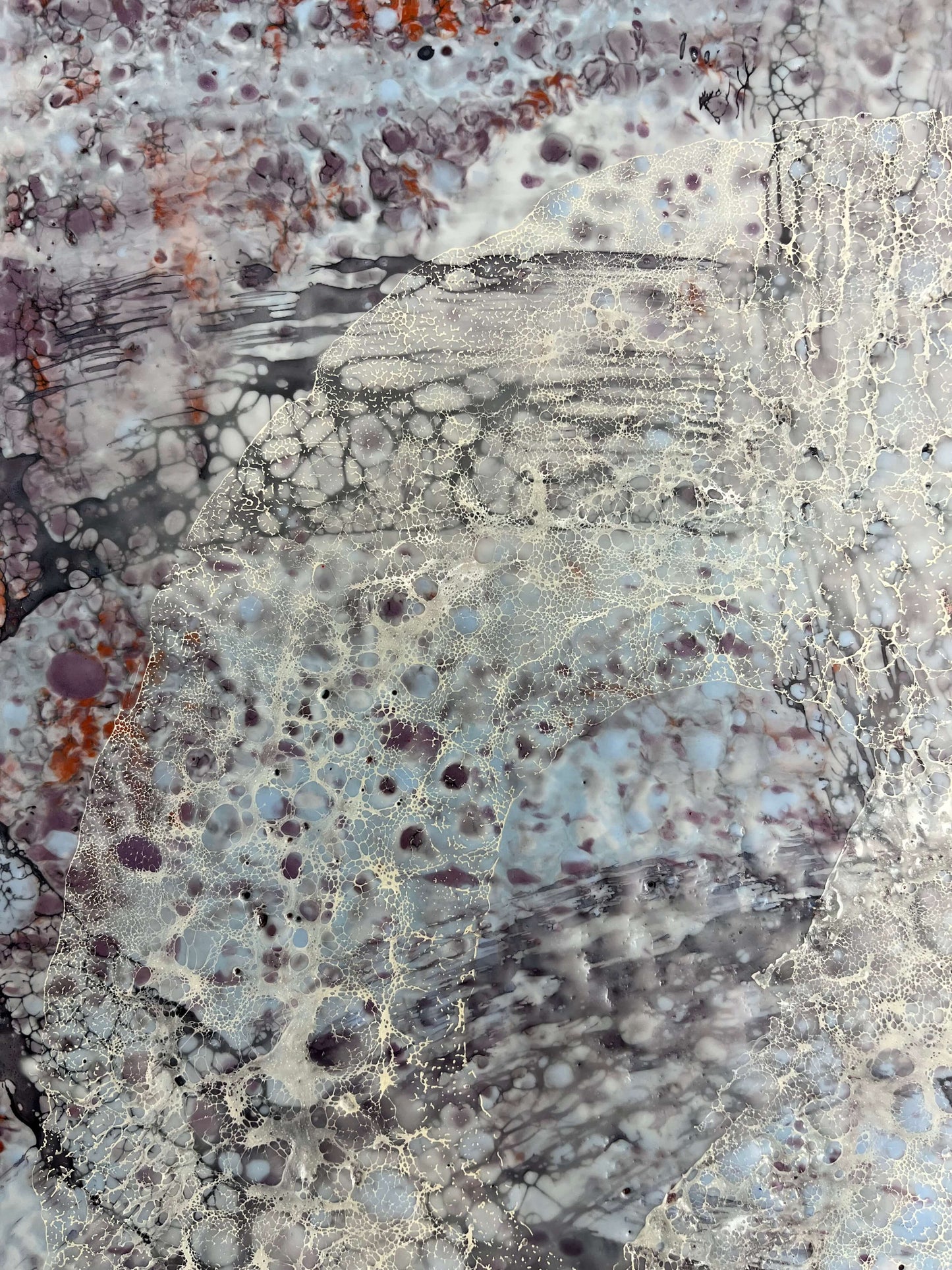 Close up.Inspiration for this painting is a piece of music composed by Jordi Fornies. The style of this piece is gestural abstraction, the directional lines in this painting are a flight pattern of a moth, that is focused on its sight of the moon. There are blues, whites, browns and greys that signify the colours of moth's wings and the colour of the "blue moon". The size of this painting is 36"x36"
