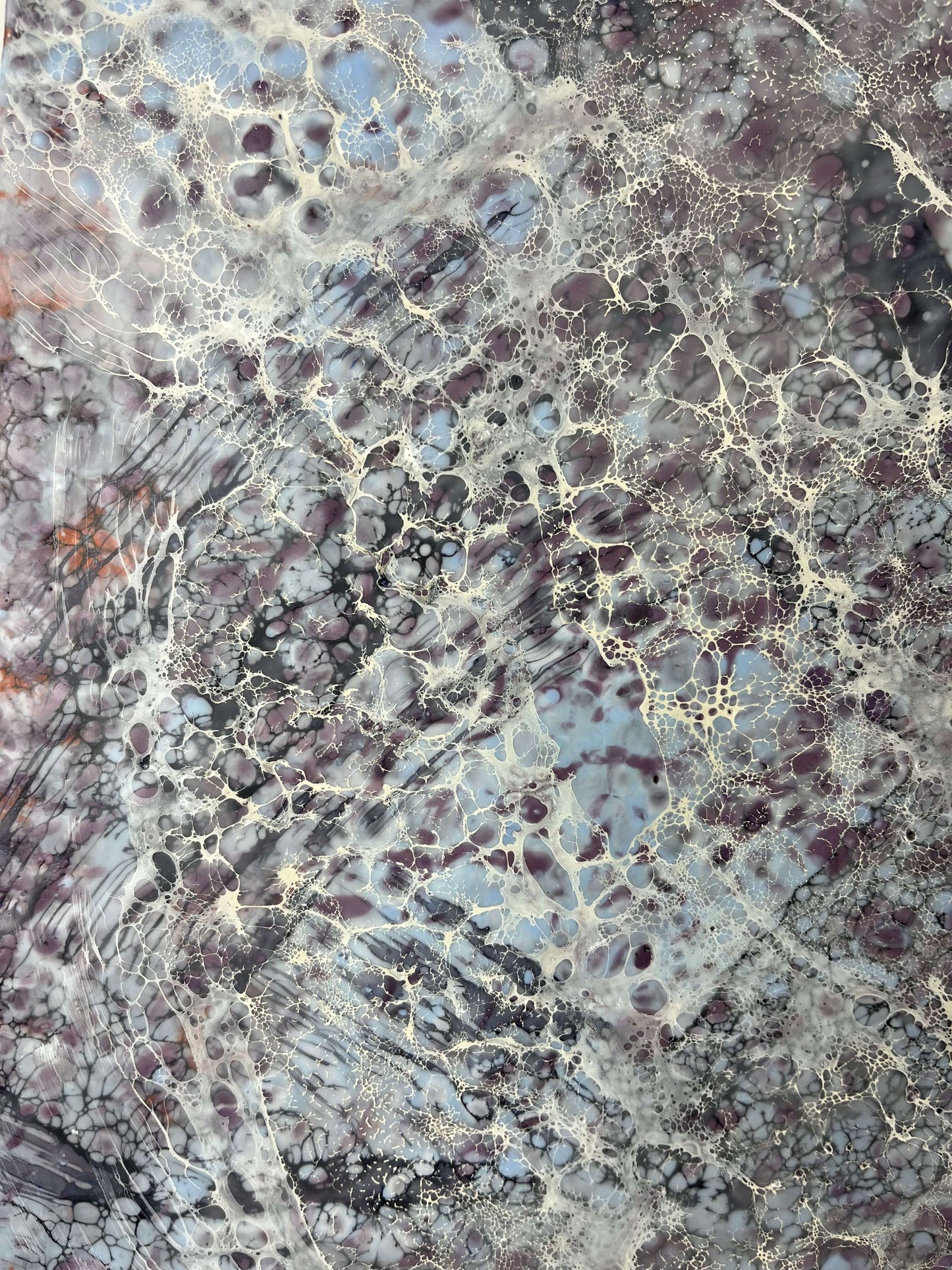 Close up.Inspiration for this painting is a piece of music composed by Jordi Fornies. The style of this piece is gestural abstraction, the directional lines in this painting are a flight pattern of a moth, that is focused on its sight of the moon. There are blues, whites, browns and greys that signify the colours of moth's wings and the colour of the "blue moon". The size of this painting is 36"x36"