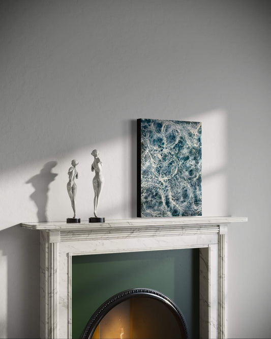 In situ.This abstract painting is one of the pair and it is inspired by a song written by Otis Redding. The painting is done in moody blues, whites and it has flow and movement to it to represent the movement of water