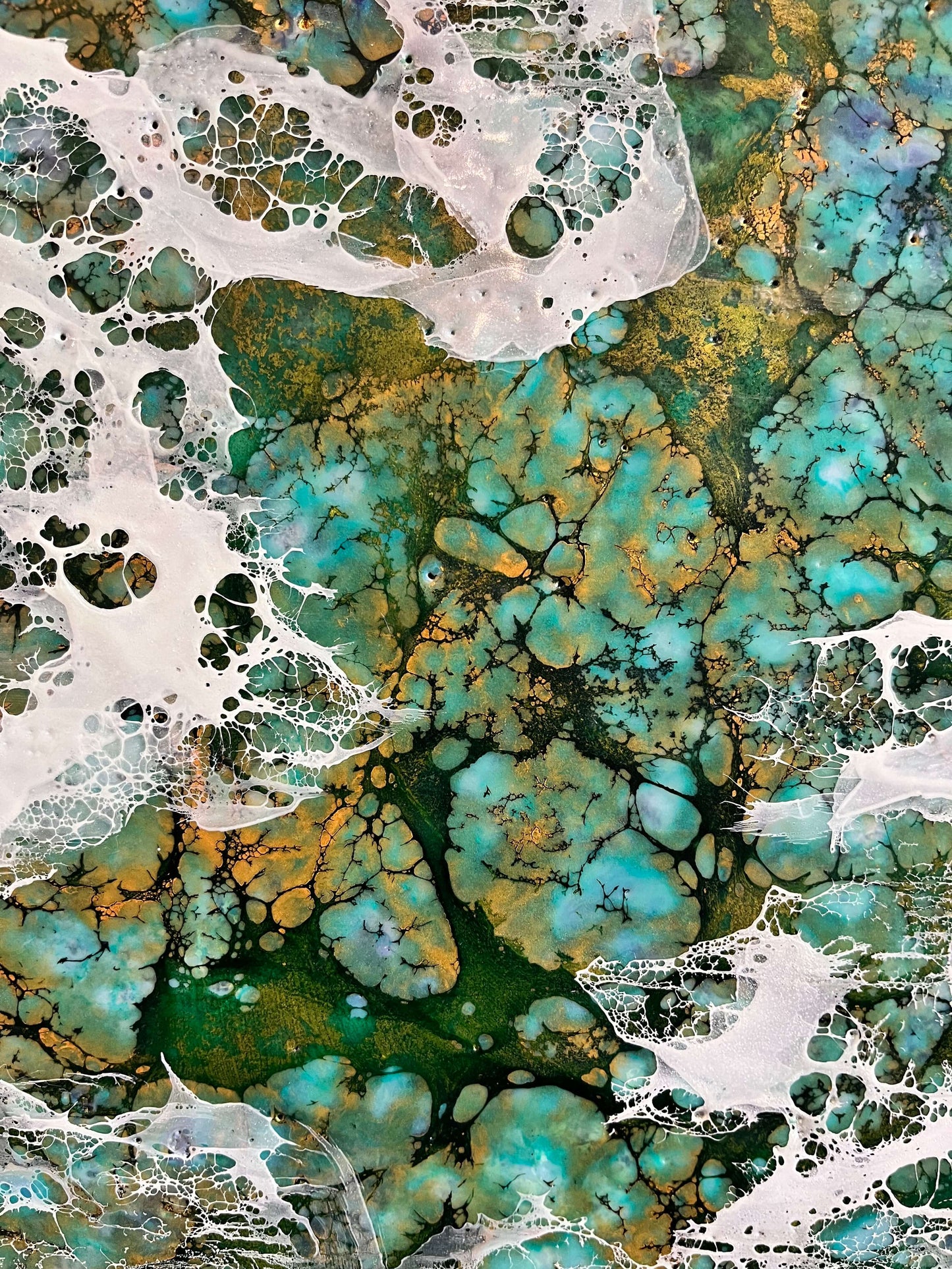 Fragment highlighting organic patterns in vibrant greens and soft whites, with a rippling, fluid feel