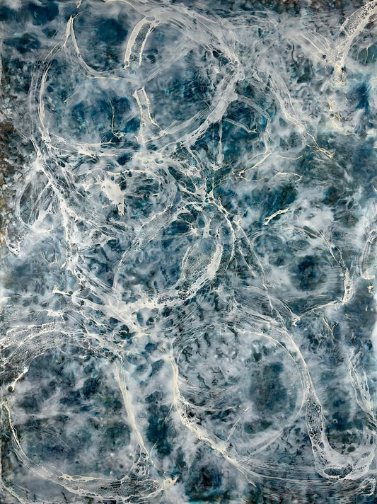 This abstract painting is one of the pair and it is inspired by a song written by Otis Redding. The painting is done in moody blues, whites and it has flow and movement to it to represent the movement of water